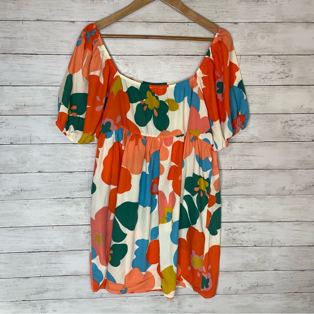 Bibi Retro Floral Puff Sleeve Mini Dress Western 70s Girly Size Medium - Picture 4 of 5